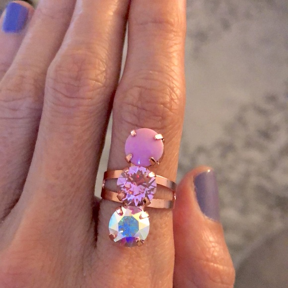 Aurora Borealis, Rose + Pink Rose Gold Crystal Statement Ring - Picture 3 of 7